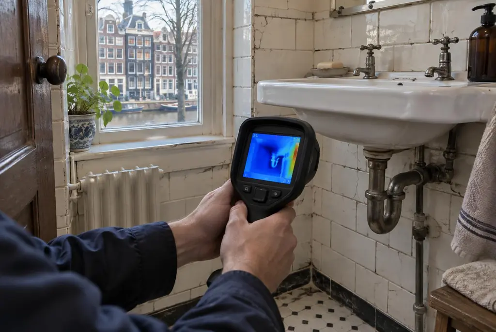 Lekdetectie Alkmaar – badkamer met oude leidingen achter de tegels