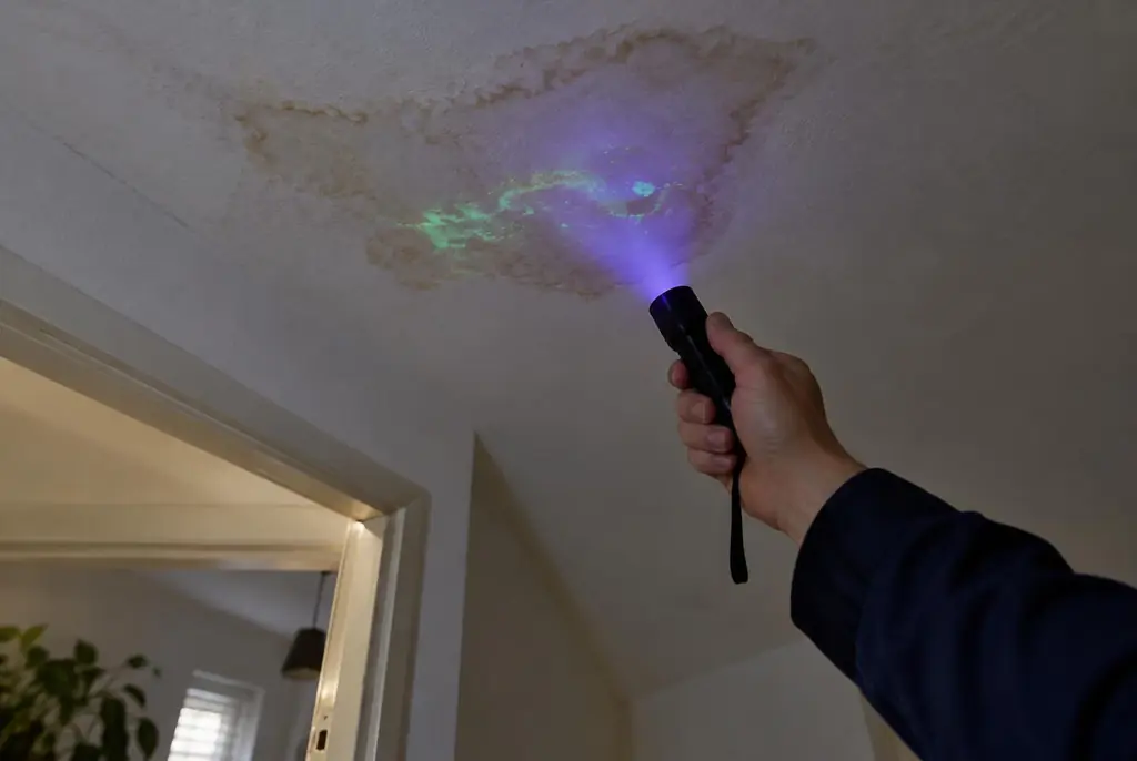 Lekdetectie Alkmaar – kleurstof controleren op het plafond met uv-licht