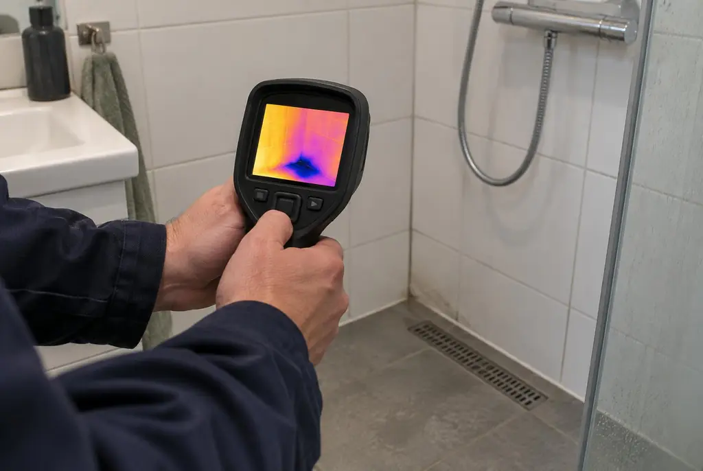 Lekdetectie Alkmaar – lekdetectiespecialist met warmtebeeldcamera in een badkamer