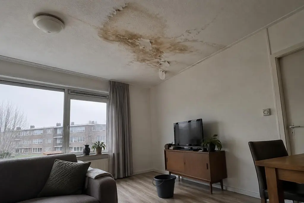 Lekdetectie Alkmaar – vochtplek op het plafond onder een badkamer